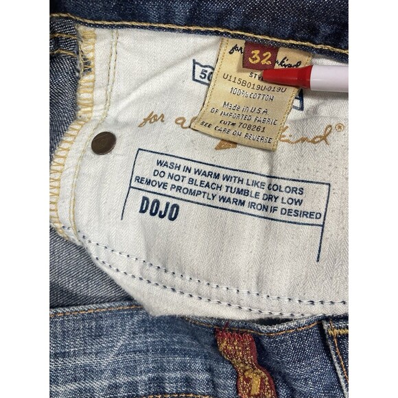 7 For All Mankind Jeans Womens 34x32 Blue Dojo Denim Flare Wide Leg Low Rise Y2K - Picture 6 of 7